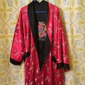 Embroidered Dragon Samurai Reversible Kimono Robe Dressing Gown